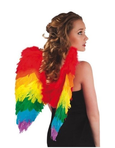 Asas de plumas arco-íris 50x50cm - de alta qualidade, ideal para carnaval, festas temáticas e eventos especiais.